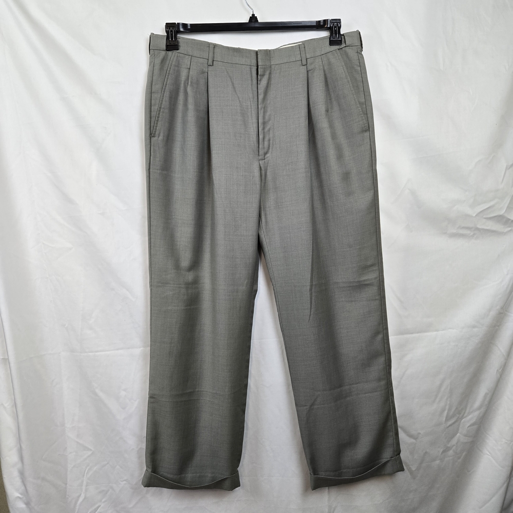 Haggar Mens Y2K Gray Pleated Adjustable Waist Wide Cuffed Leg Career Pants 38x30